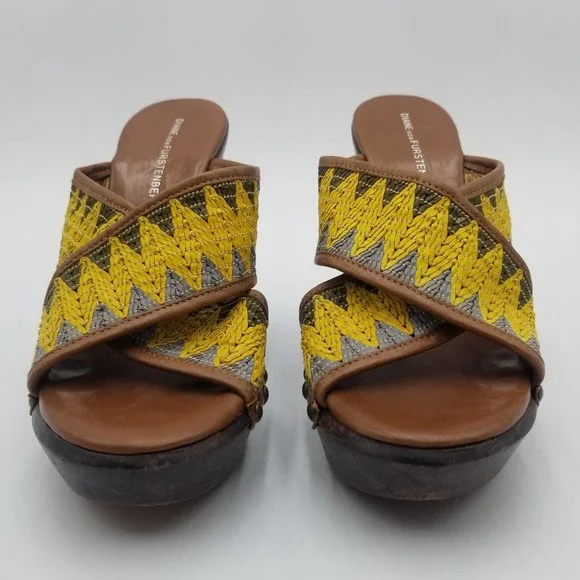 Diane von Furstenberg Wedge Heel Sandals Leather Straps Chevron Print Women's 7 - Picture 4 of 7